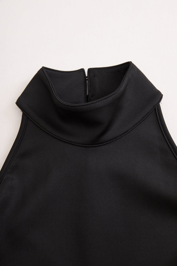 Elegant Black and White High Neck Midi Dress
